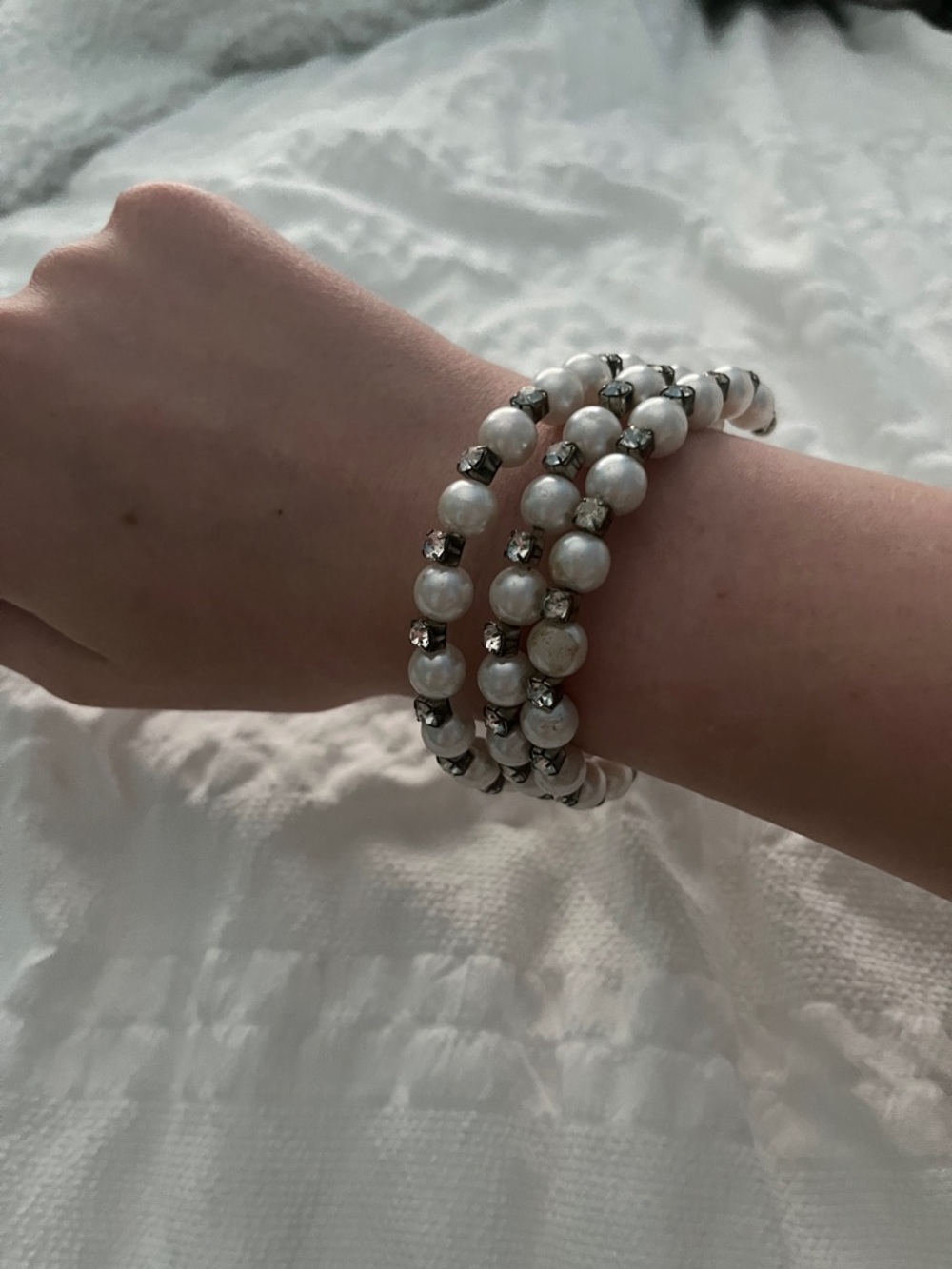 Classic White Pearl and Silver Layered Bracelet